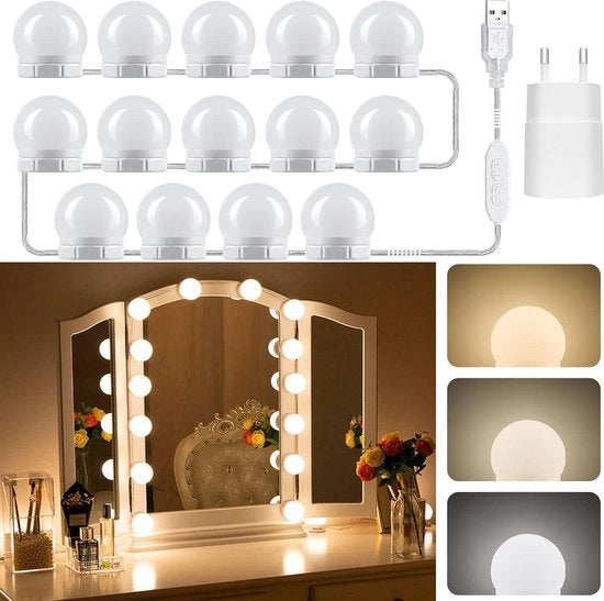 Set di illuminazione di specchio con luce LED con regolazione di intensità - cavo USB regolabile - illuminazione per tavolo di trucco - adesivo self-locking