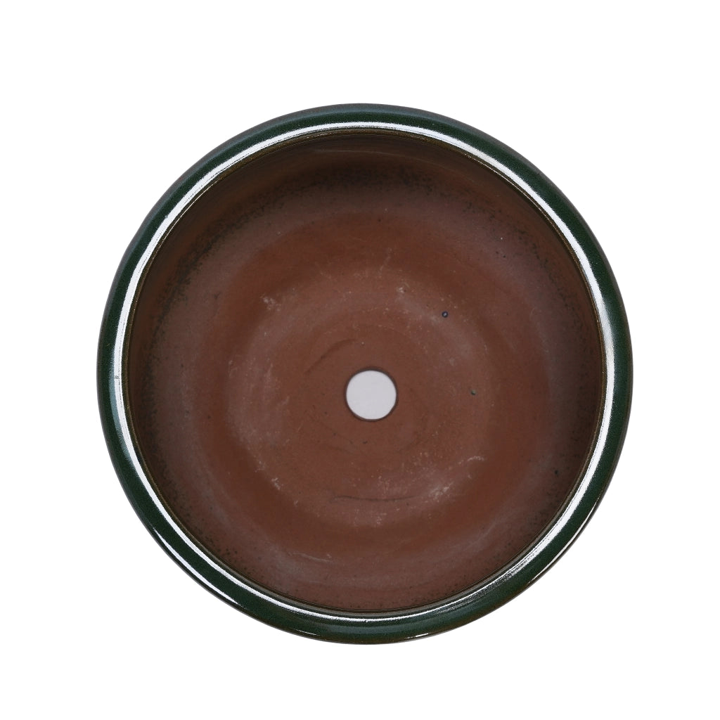 Fioriera in ceramica smaltata verde antico con foro di drenaggio per interno ed esterno, 1 pezzo
