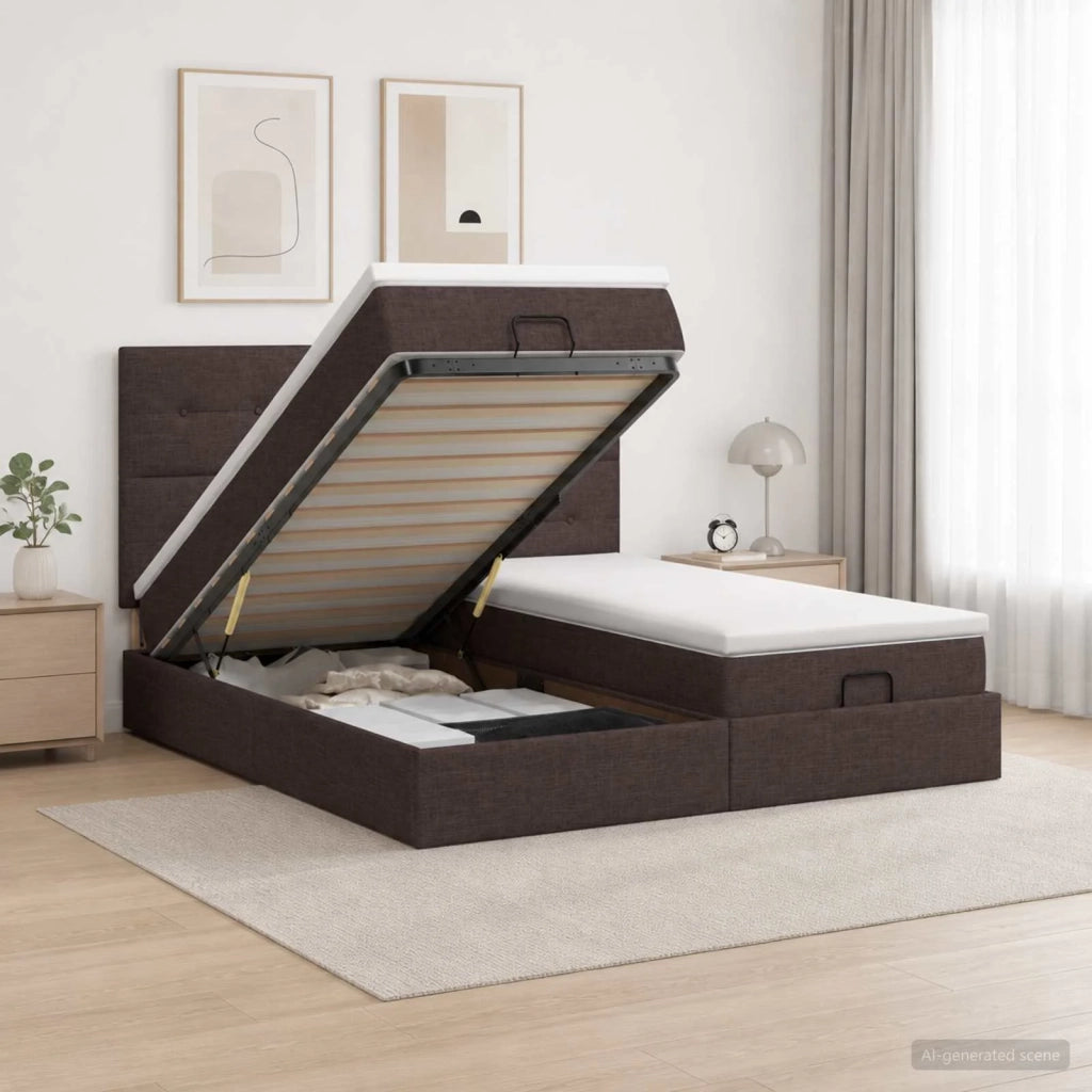 Letto Ottomano con Materasso e LED Marrone Scuro 200 x 200 cm 3458447