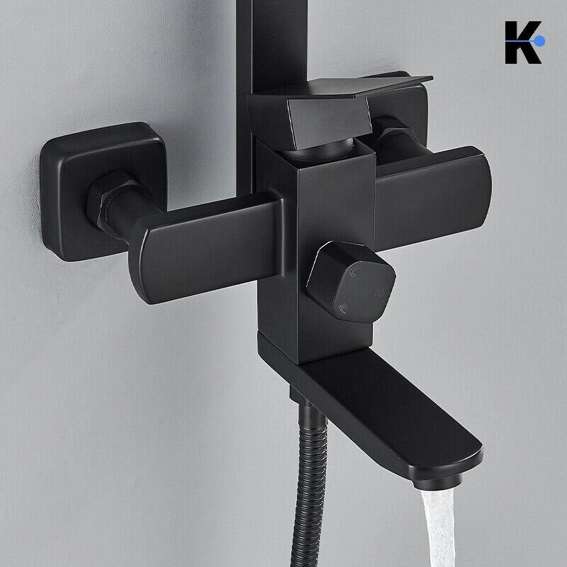LANA | Set doccia a pioggia premium in acciaio inox nero opaco | Sistema doccia con miscelatore di design | Miscelatore doccia completo di doccetta