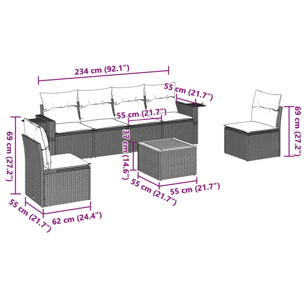 Set Divani da Giardino 7 pz | Set Salotto da Giardino con Cuscini Grigio in Polyrattan
