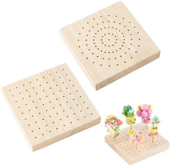 Display Standaard in Legno - Mini - Quadrato - 10 cm x 10 cm - Adatto per Orsetti e Attività Artigianali - 2 Pezzi