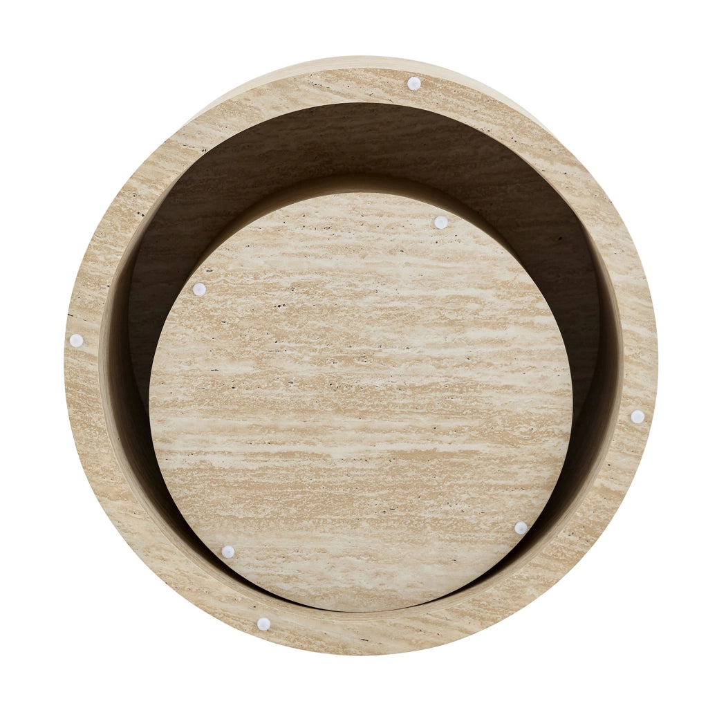 Set di 2 tavolini rotondi impilabili con spazio contenitore, effetto legno, MDF, per salotto
