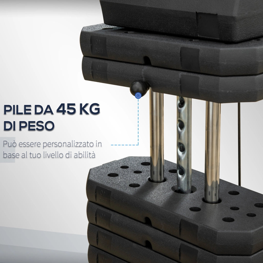 EasyComfort Stazione Fitness con Pesi da 45kg per Allenamento a Casa, 135x103x210cm, Nero