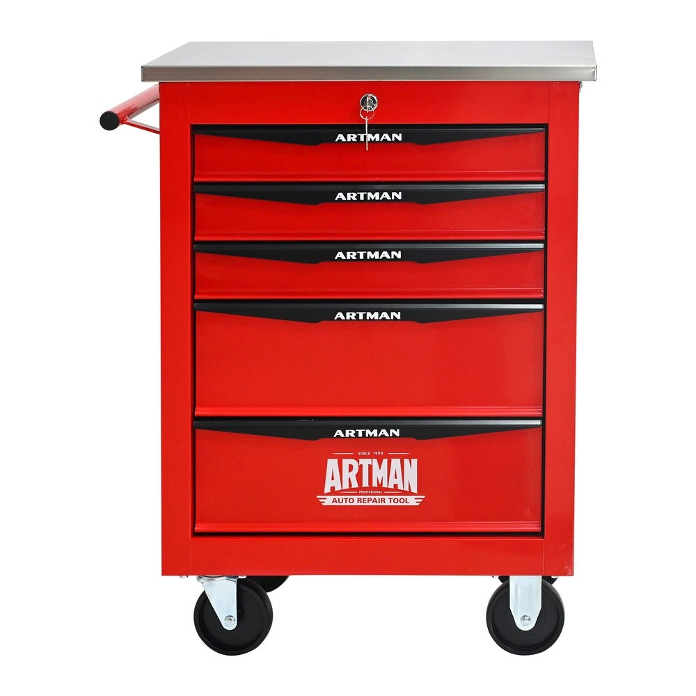 Carrello Portautensili 5 Cassetti con Ruote ¨C MINIMAL ¨C Acciaio Inox, Rosso e Nero