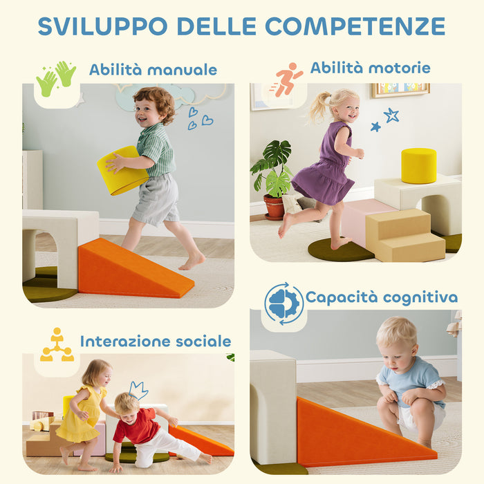 Set 8 Costruzioni Morbide per Bambini 0-3 Anni in Velluto e Schiuma PU Arancione