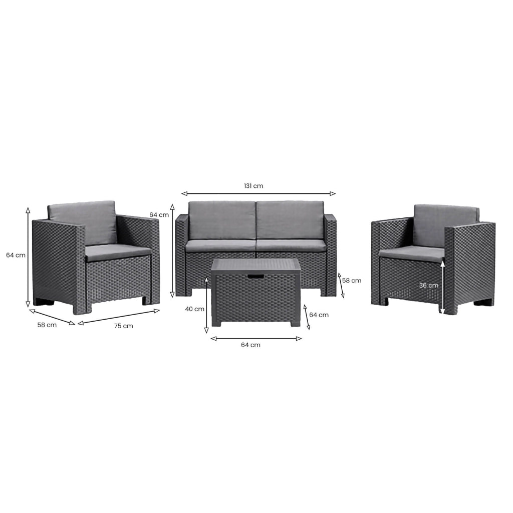 Set salotto da esterno Camisano, Salottino outdoor, Set da balcone o giardino, Composizione soggiorno per esterni, Made in Italy, Antracite