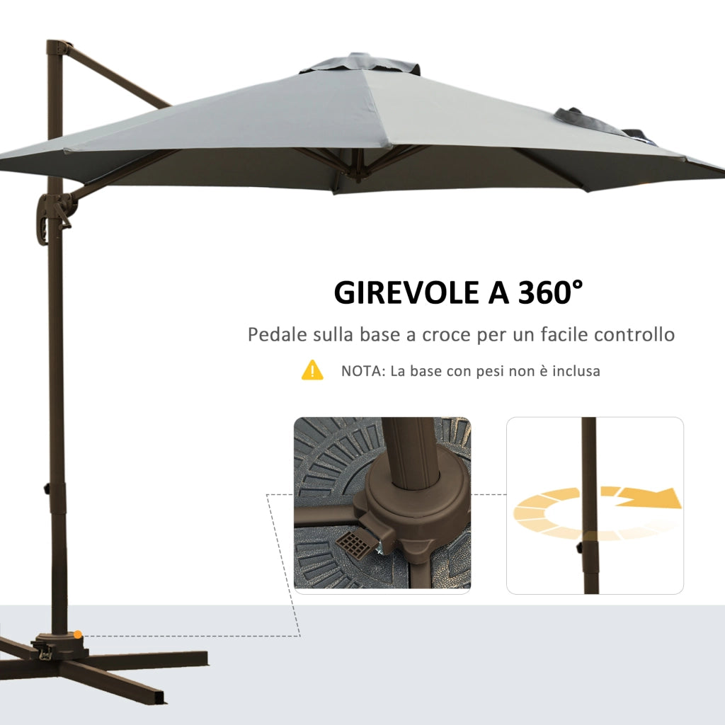 Ombrellone da Giardino a Manovella ¨C zephmum ¨C Grigio ?2.95x2.5 m