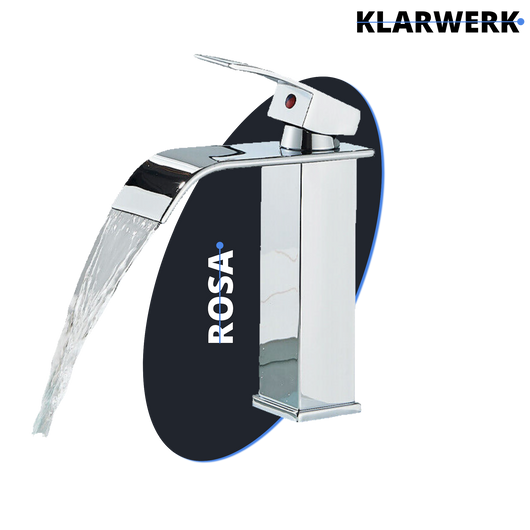 ROSA | Rubinetto da bagno Premium Hotel Waterfall cromato | Miscelatore per lavabo in acciaio inox per catering | Rubinetto dal design quadrato