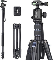 Stativo da viaggio in alluminio professionale 210cm con monopodo e testa panoramica a 360° per fotocamera DSLR - Max 15kg
