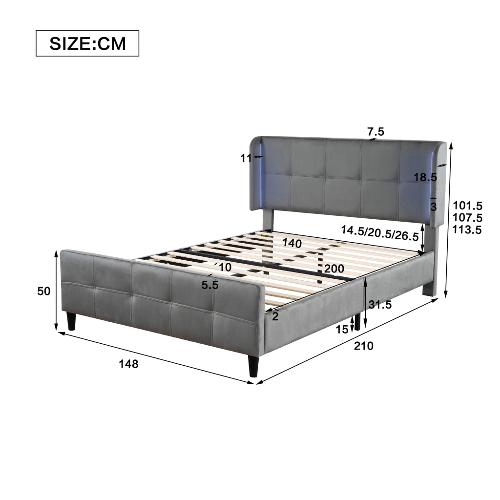 letto imbottito velluto grigio 140x200 cm