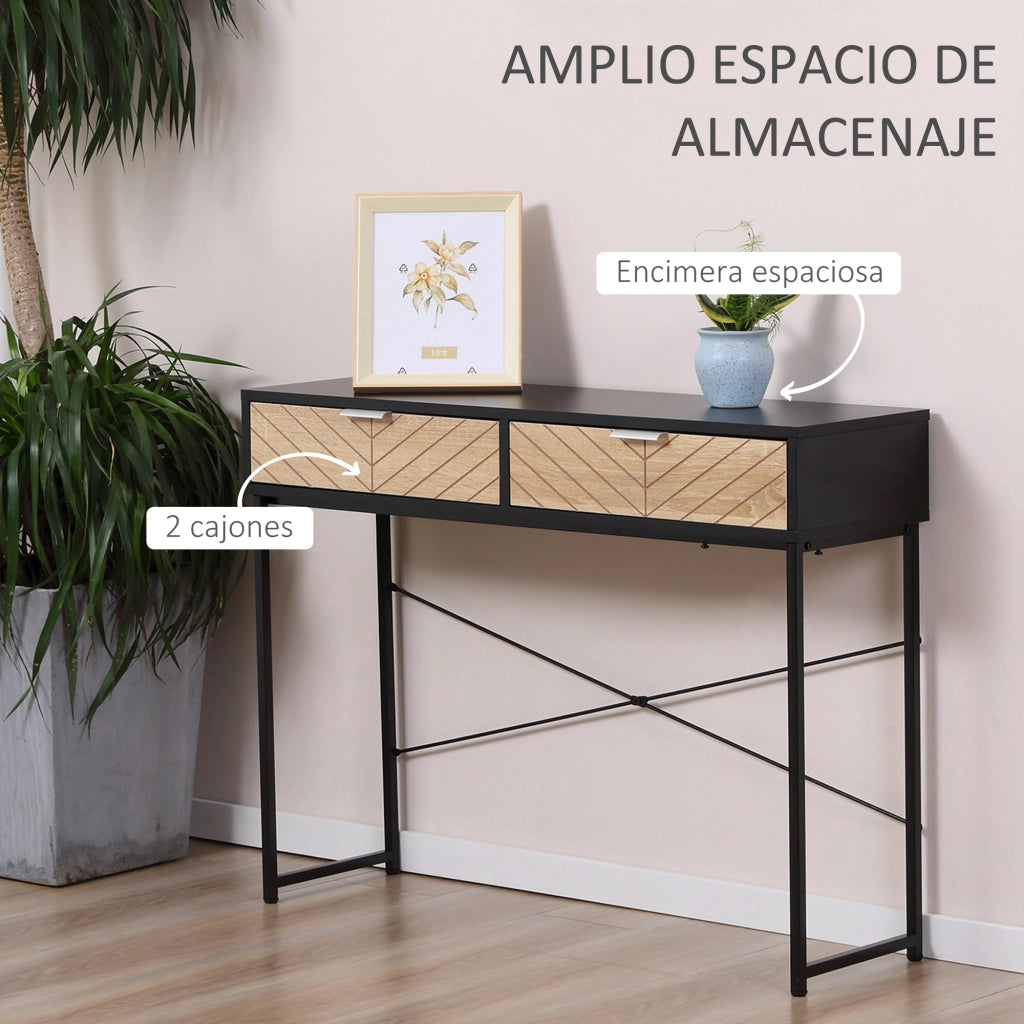 Tavolino da caff¨¨ con 2 cassetti ¨C Zephmum ¨C Nero e rovere