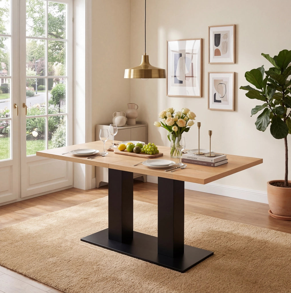 Tavolo da pranzo allungabile 140/180 cm in MDF colore naturale; per 4-8 persone
