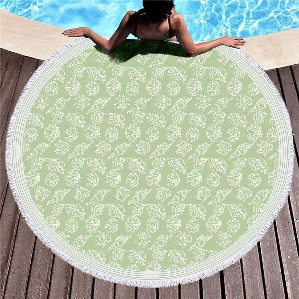 TELO MARE TONDO COTONE 180 CM CON FRANGE CONCHIGLIE COLORI ASSORTITI
