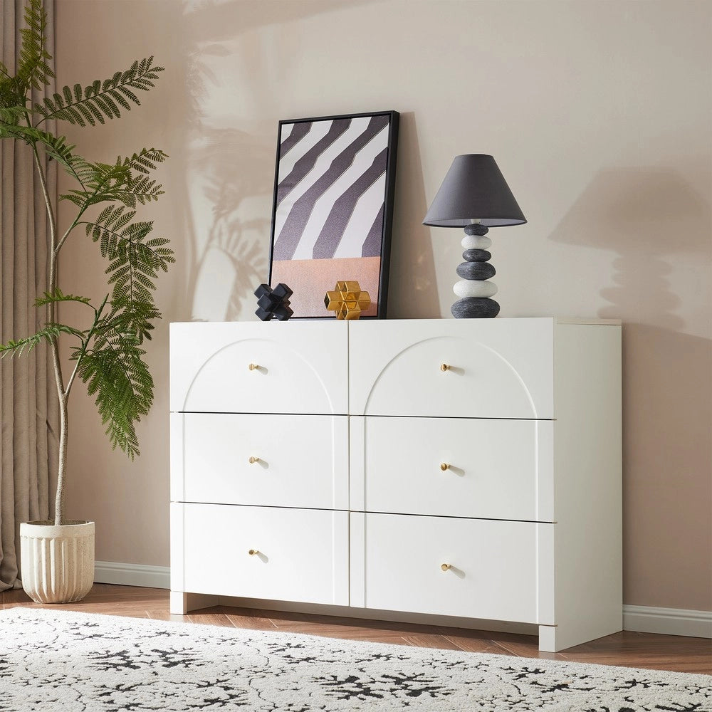 Cassettiera con 6 Cassetti ¨C MINIMAL ¨C Bianco, Mobile per Soggiorno e Camera, 120x40x82 cm
