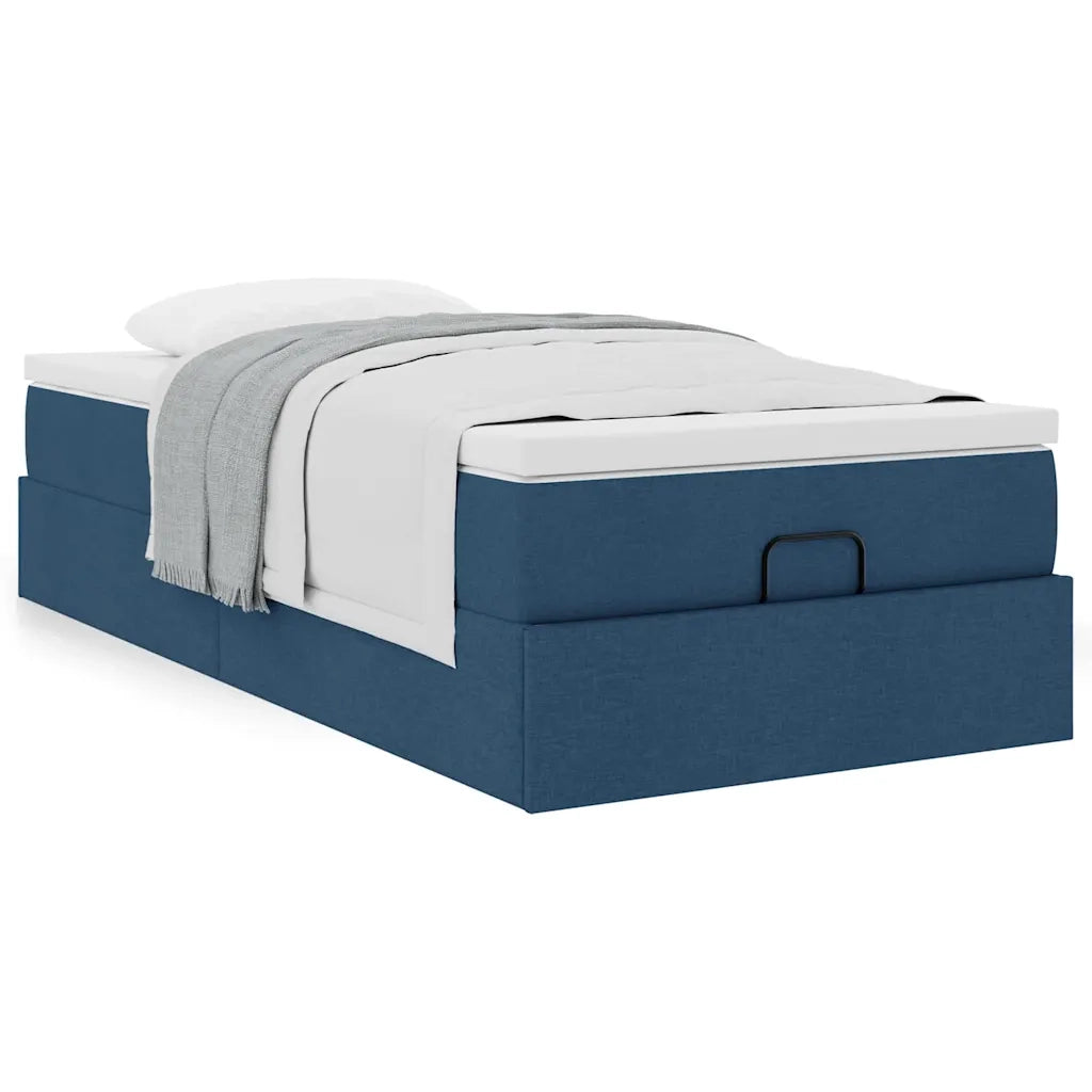 Struttura Letto Pouf con Materasso Blu 90x190 cm in Tessuto 3311077