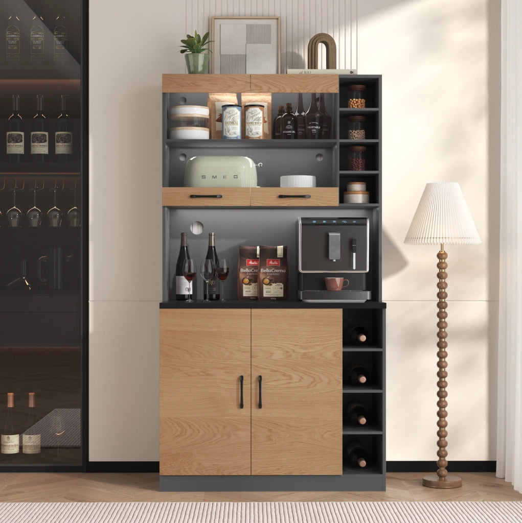 Credenza da cucina con LED, vano centrale e ripiani regolabili
