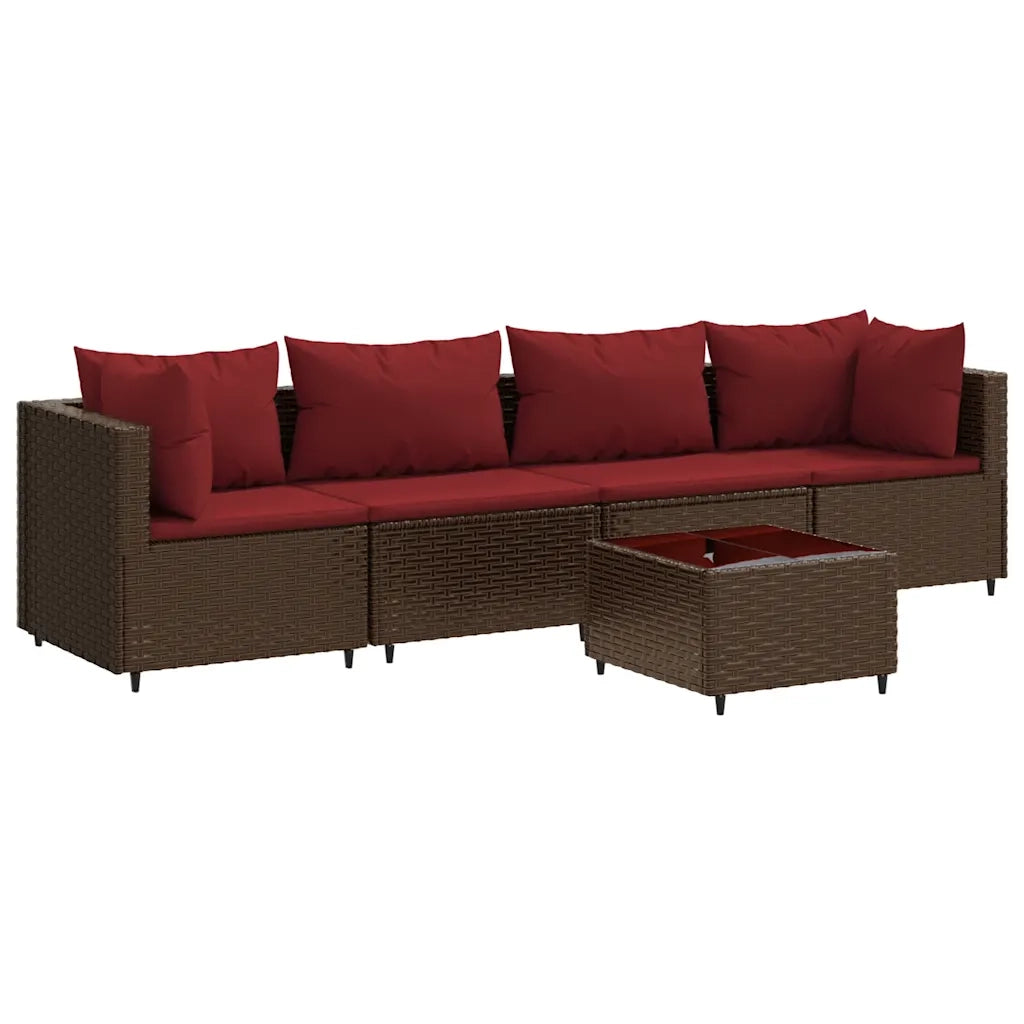 vidaXL Set Divani da Giardino 5 pz con Cuscini Marrone in Polyrattan