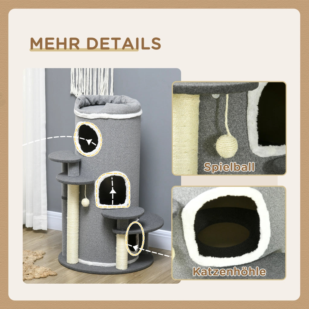 TORRE RASCHIALETTI PER GATTI 99 cm Grigio in pannello di legno