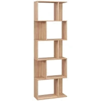Mobile Libreria in Legno a 5 Ripiani con Divisorio, 60x24x184.5 cm, Color Legno