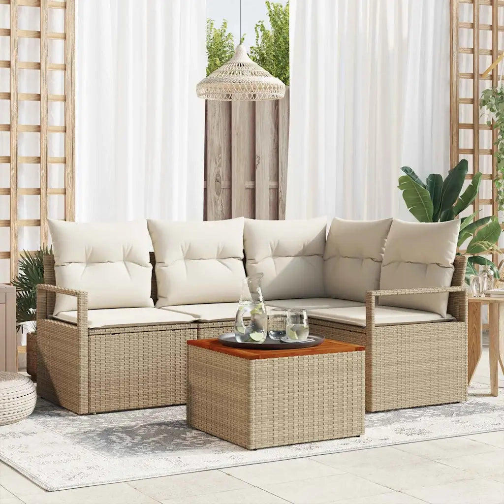 Set Divano da Giardino con cuscino 5 pcs Beige polyrattan
