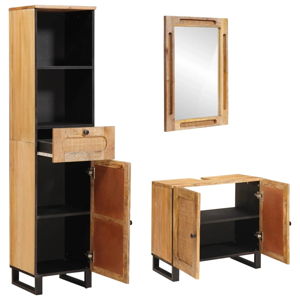 Set da Bagno con porta 3 pcs Naturale Legno di mango massello
