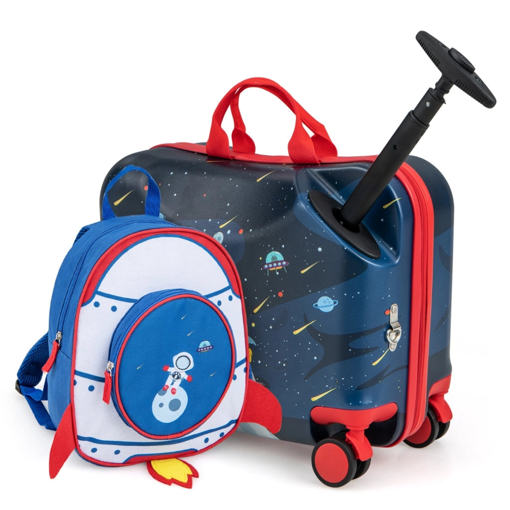 Set di valigie per bambini da 2 pezzi, Valigia con zaino duro e impermeabile con ruote 47x26,5x36,5cm Nero-Bagagli e borse