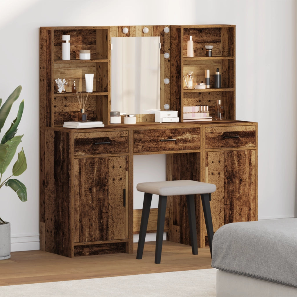Set da Toeletta a 3 Pezzi in Legno Invecchiato