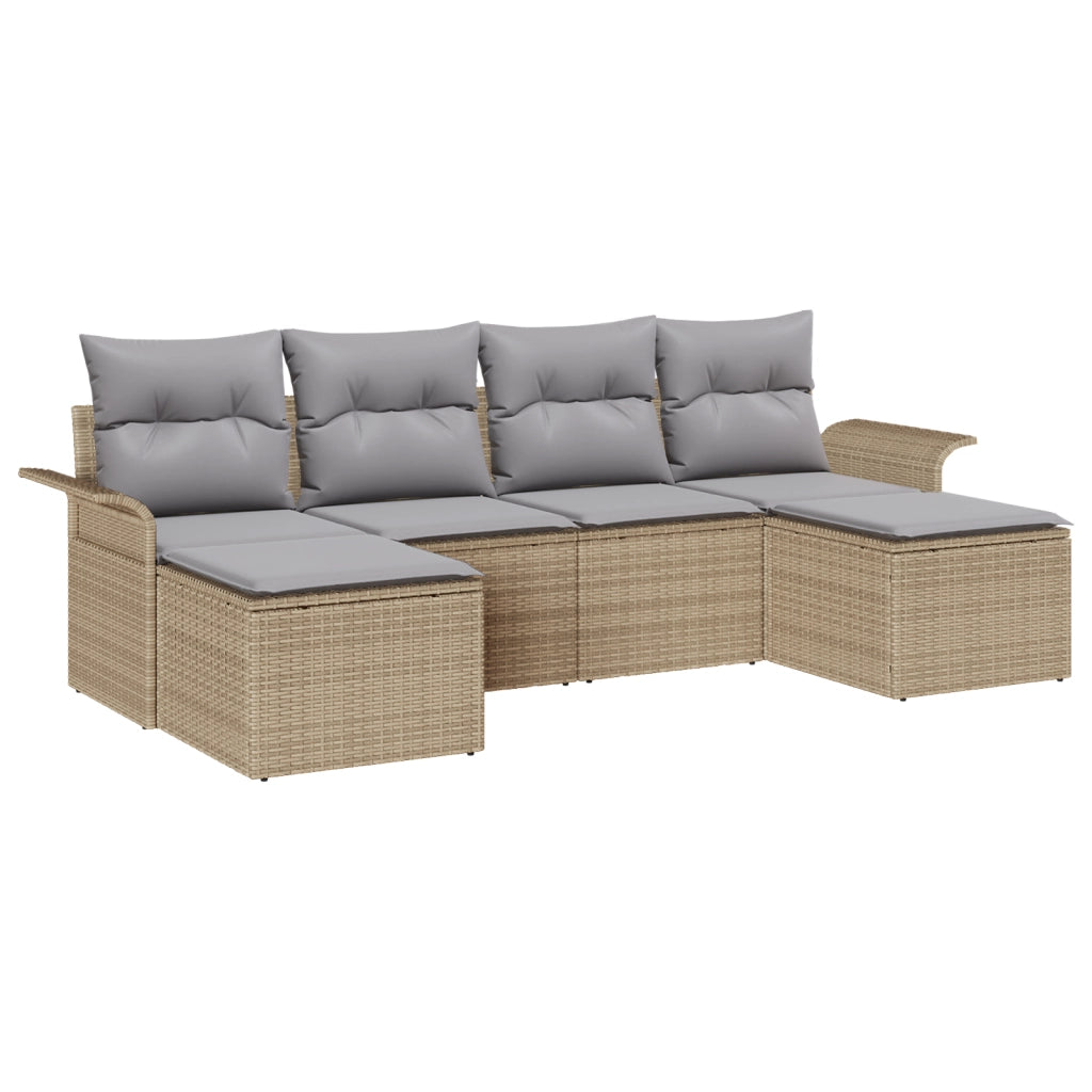 Set di divani da giardino 6 pezzi con cuscini Beige Polirattan