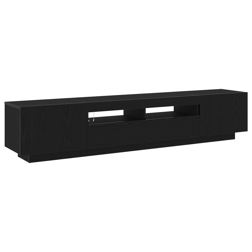 Mobile TV  con luci LED, nero Rovere, 200x35x40 cm, in legno ingegnerizzato
