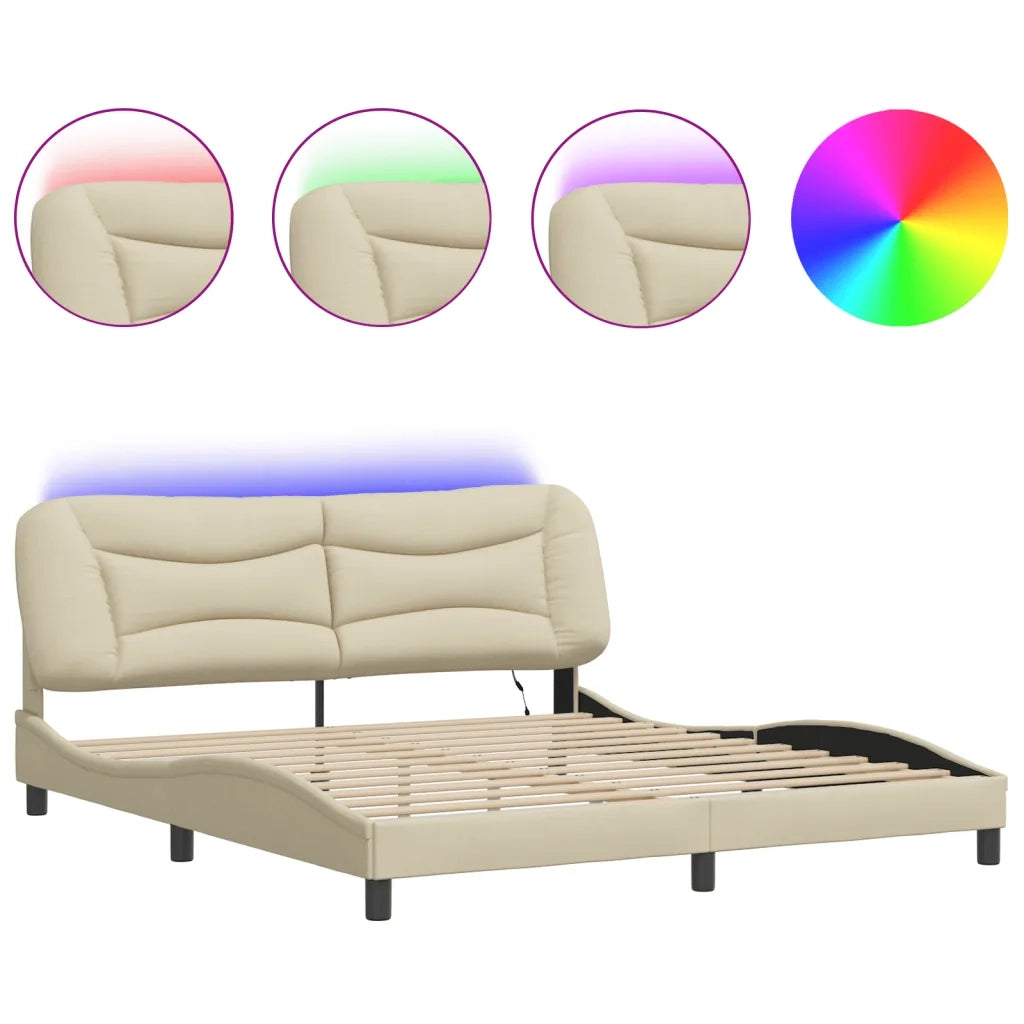 Giroletto con LED senza Materasso-Struttura Letto Hvar Crema 180x200 cm in Tessuto