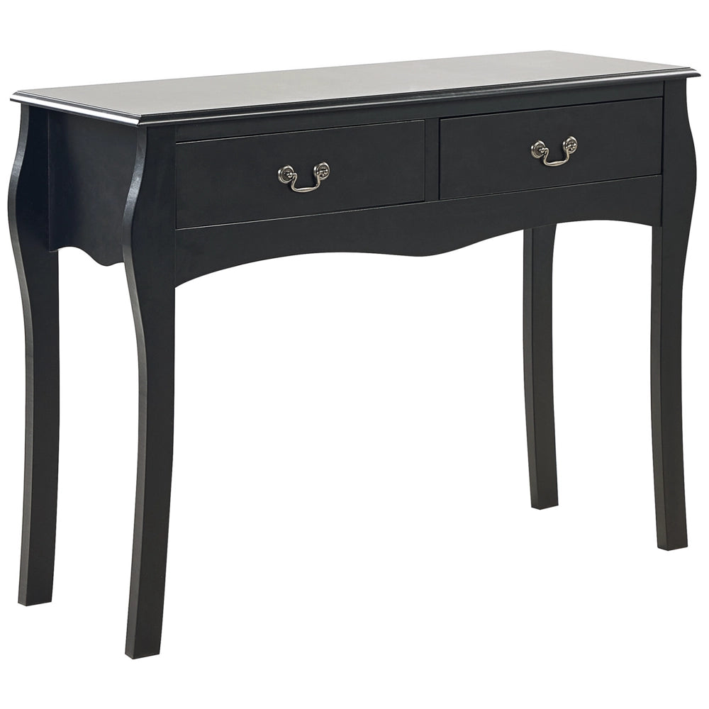 Consolle in Legno Lavorato Nero 2 Cassetti Mobili da Ingresso 100 x 35 cm Design Vintage