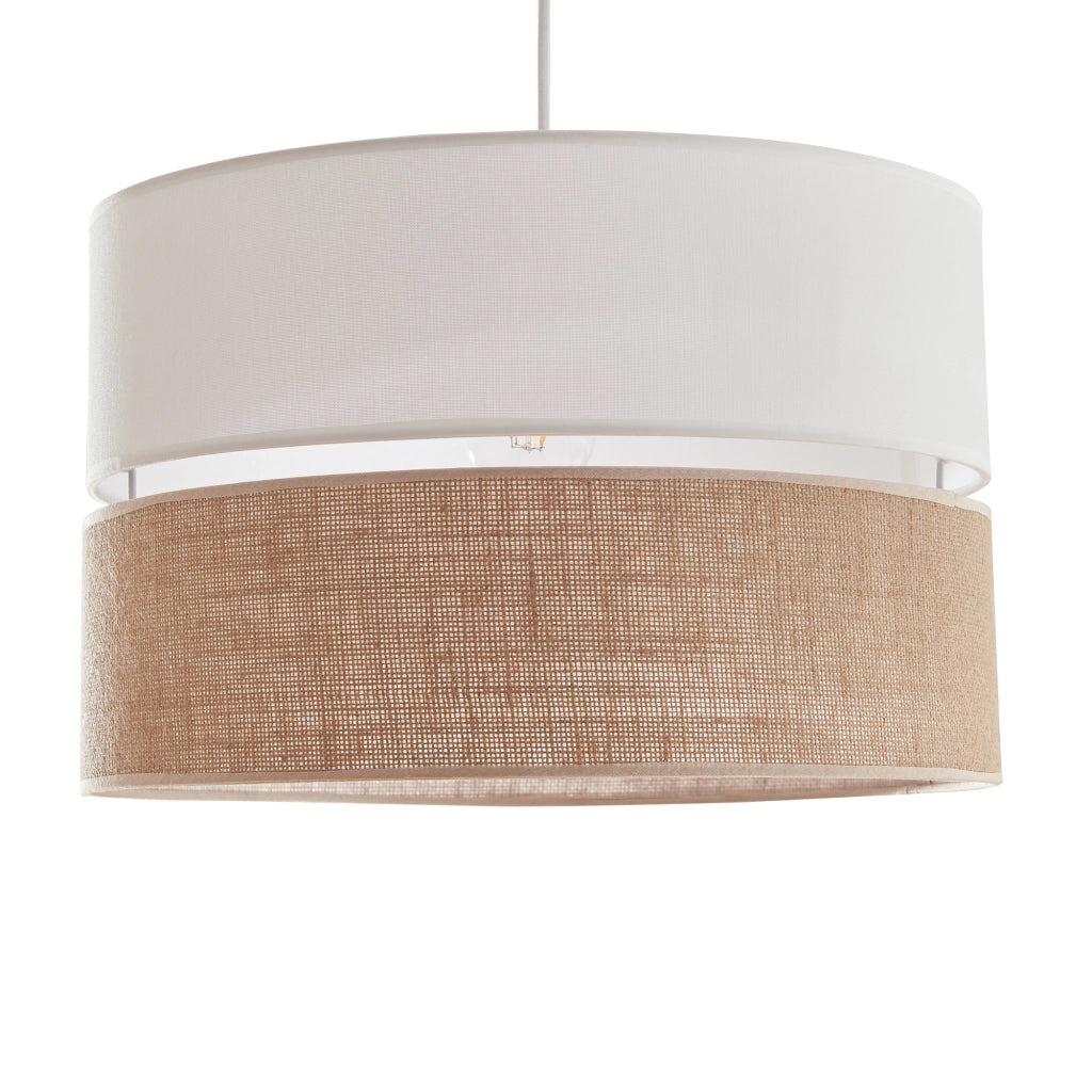 Lampada a Sospensione Barton con Doppio Paralume Cilindrico - Bianco / Effetto Lino lux.pro