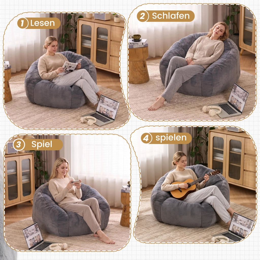 Pouf con schiuma memory e ampio supporto per schiena e zona lombare senza montaggio per adulti in poliestere grigio