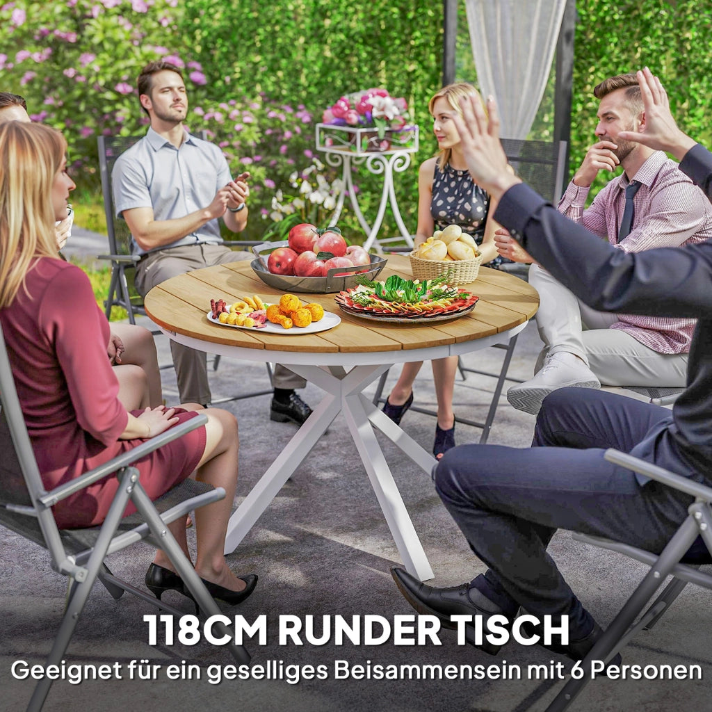 Tavolino da giardino ¨C Zephmum ¨C ?118cm, alluminio, design a doghe, teak