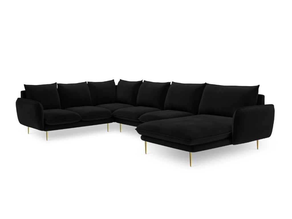 Cosmopolitan Design - Divano panoramico sinistro "Vienna" 7 posti in velluto nero 