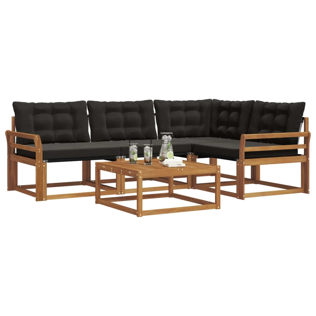 Set di divani da esterno con cuscino 5 pcs Naturale e Nero
