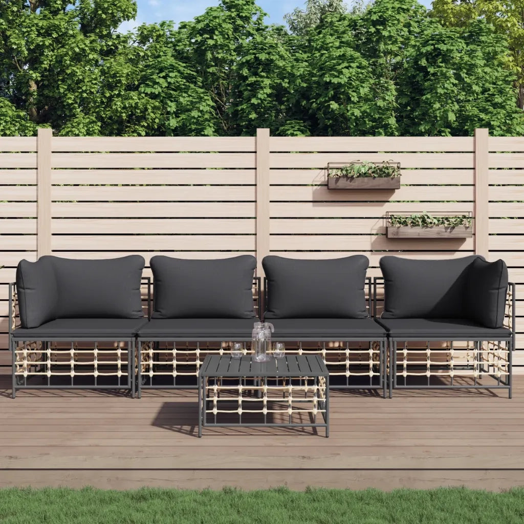 Set Divani da Giardino 5 pz | Set Salotto da Giardino con Cuscini Antracite in Polyrattan