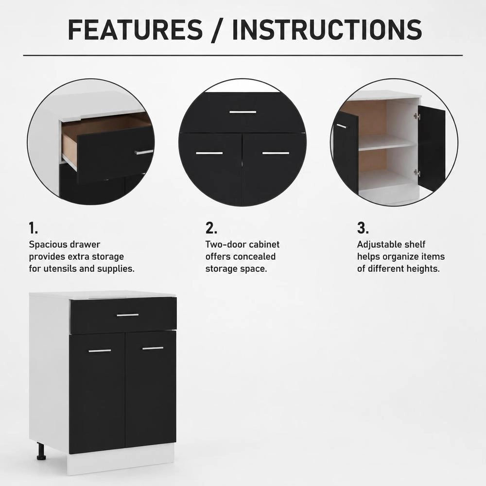 Drawer Unit Lyon Black 60x46x81.5 Cm Wood-based Material