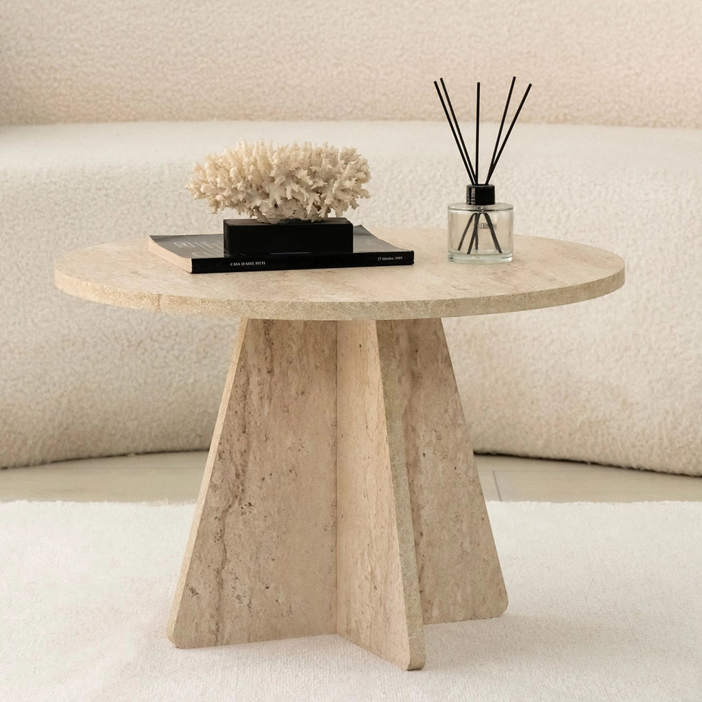 Armanda, Tavolino da Salotto Forma Rotondo, 60x60x40h cm Beige Marmo