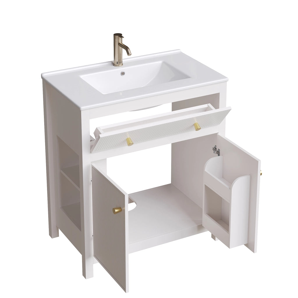 Mobile Sottolavabo con Lavabo ¨C MINIMAL ¨C Bianco, 1 Cassetto + 1 Porta, 81x46.5 cm