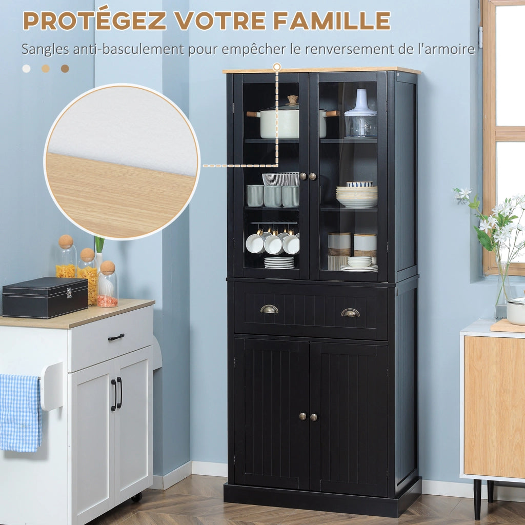 Buffet per cucina ¨C zephmum ¨C 4 ante, 2 vetrate, 1 cassetto, nero