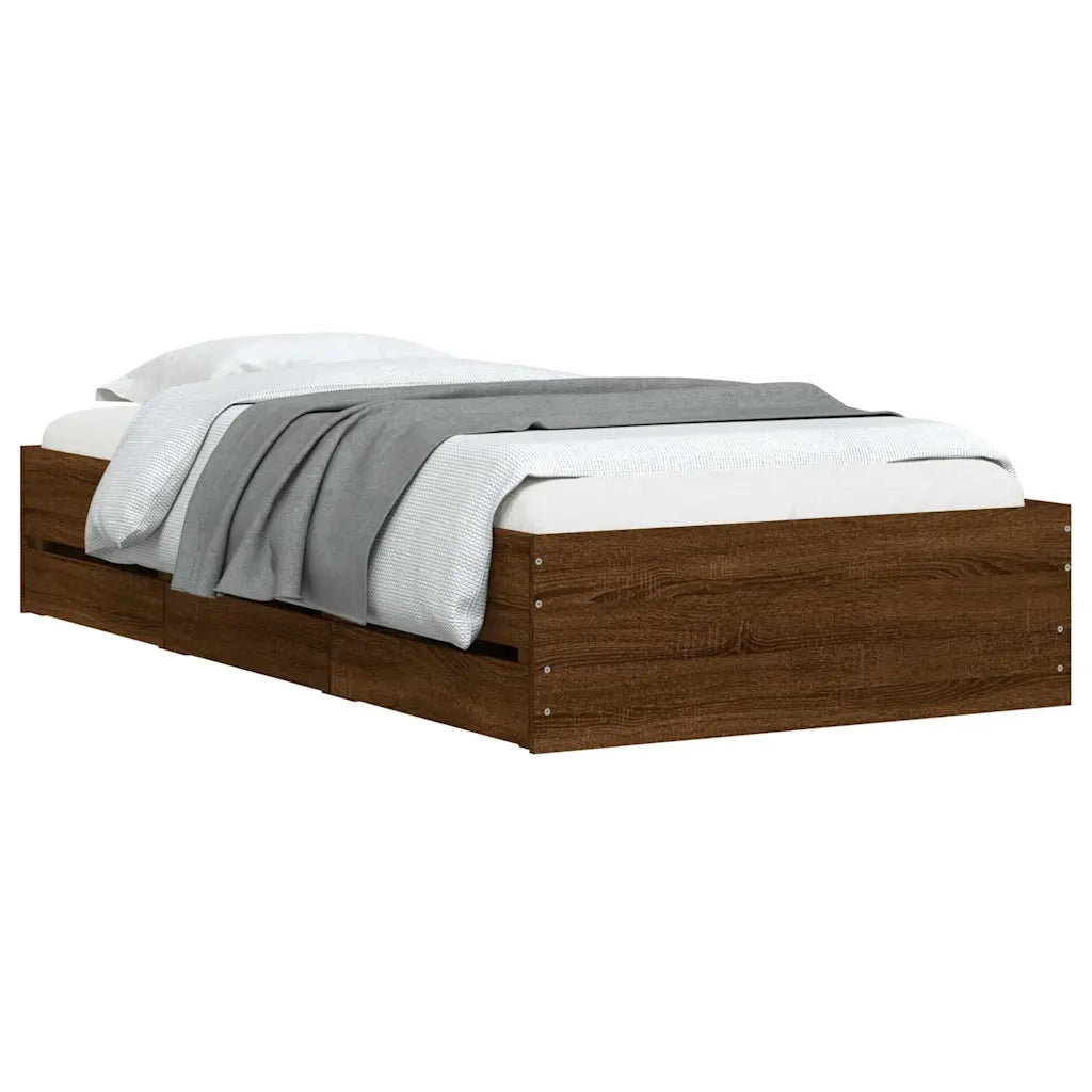 Letto singolo | Letto per adulti | Giroletto Cassetti Rovere Marrone 90x200 cm Legno Multistrato