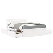 Letto Cassetti e Materasso Bianco 120x200cm Legno Massello Pino 3281902