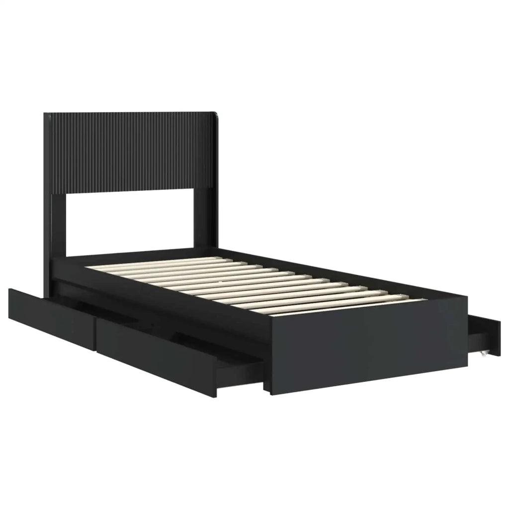Struttura del letto con stoccaggio e testata-Giroletto con contenitore Nero 90 x 190 cm 910158