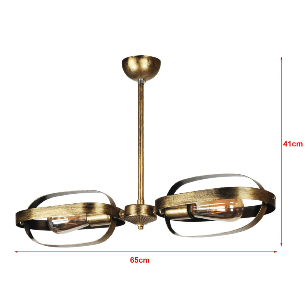 Lampadario 'Saltash' a 2 Fonti Luce Lampada da Soffitto in Stile Industriale con Paralumi a Strisce - colore Oro con