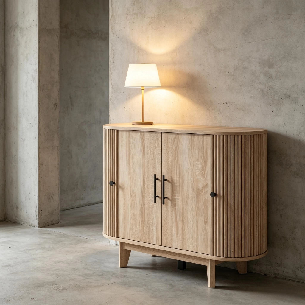 BUFFET 90x40x76 cm in MDF effetto rovere naturale e nero