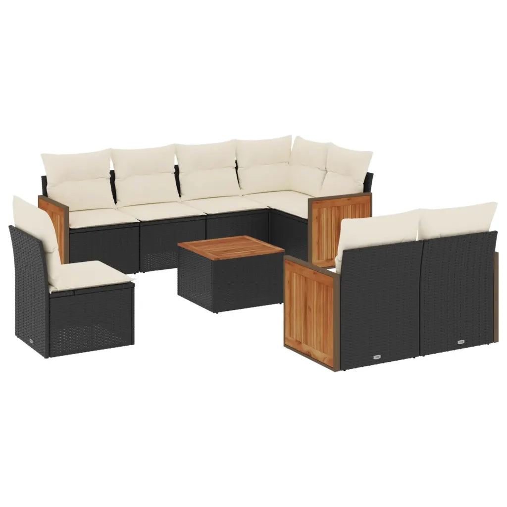 Set Divani da Giardino 9 pz con Cuscini Nero in Polyrattan 3260250
