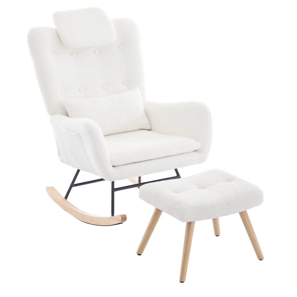 Poltrona Dondolo Relax con Poggiapiedi ¨C MINIMAL ¨C Tessuto Teddy, Braccioli, Reclinabile