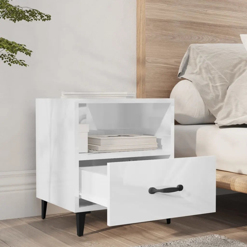 Comodini 2 pz-Set di 2 Tavolino da notte Bianco Lucido in Legno Multistrato